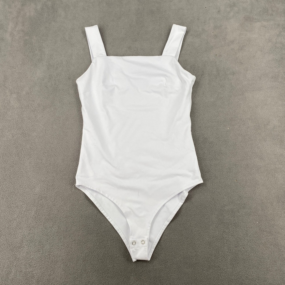REORIA Womens White Square Neck Sleeveless Bodysuit Double Lined Size S